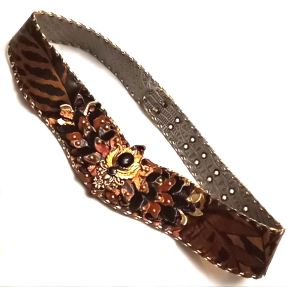 c '90s It's a Jungle Hand-Made Embellished Leather Belt VINTAGE - Picture 2 of 16